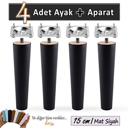 4 Adet Ahşap Ayak 15 Cm Siyah M8 Civatalı Bağlantı Aparatlı Dolap Mobilya Koltuk Kanepe Destek Ayağı Ayakları