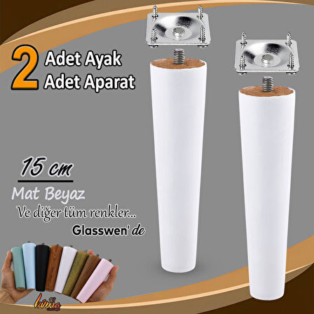 2 Adet Ahşap Ayak 15 Cm Beyaz M8 Civatalı Bağlantı Aparatlı Dolap Mobilya Koltuk Kanepe Destek Ayağı Ayakları