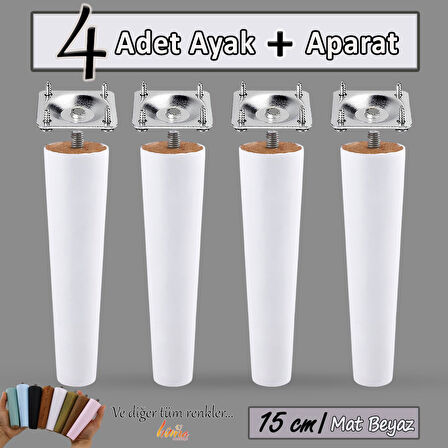 4 Adet Ahşap Ayak 15 Cm Beyaz M8 Civatalı Bağlantı Aparatlı Dolap Mobilya Koltuk Kanepe Destek Ayağı Ayakları
