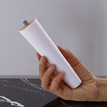 4 Adet Ahşap Ayak 15 Cm Beyaz M8 Civatalı Bağlantı Aparatlı Dolap Mobilya Koltuk Kanepe Destek Ayağı Ayakları