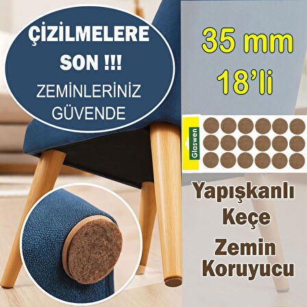 Yapışkanlı Yuvarlak Keçe Masa Sandalye Parke Zemin Ayak Koruyucu Kaydırmaz Keçesi 35 mm (18'Lİ PAKET)