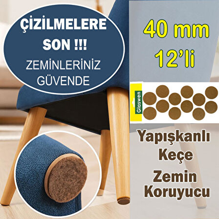 Yapışkanlı Yuvarlak Keçe Masa Sandalye Parke Zemin Ayak Koruyucu Kaydırmaz Keçesi 40 mm (12'Lİ PAKET)