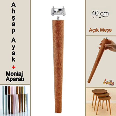 Ahşap Ayak 40 Cm Açık Meşe M8 Civatalı Bağlantı Aparatlı Mobilya Tabure Sehpa Masa Destek Ayağı