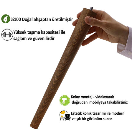 Ahşap Ayak 45 Cm Ceviz M8 Civatalı Bağlantı Aparatlı Mobilya Tabure Sehpa Masa Destek Ayağı