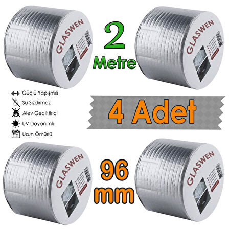 4 Adet Çatı İzolasyon Bandı 96 mm X 2 MT Su Sızdırmazlık Geçirmez Delik Yalıtım Çamur Boru Sakız Tamir Bant