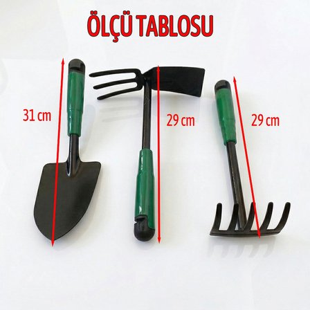 Çapa Tırmık Kürek 3’lü Set Metal Hobi Bahçe El Aletleri Saksı, Çiçek, Bitki ve Toprak Kazma Seti
