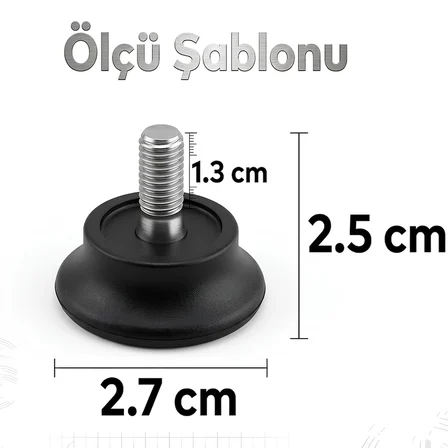 16 Adet Bingo Rotil Ayak Ayakları M6 Civatalı 6 Mm Siyah Profil Ayağı 2.5 Cm
