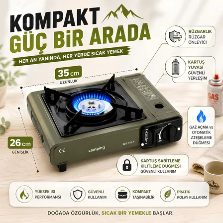 Portatif Kamp Ocağı Kartuşlu Tekli Ocak Piknik Kamp ve Karavan İçin Taşınabilir