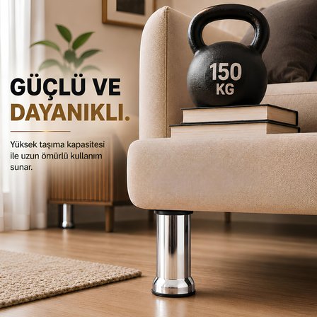 18 Adet Metal Destek Ayağı 10 Cm Krom Mobilya Kanepe Baza Koltuk Ünite Ayakları Metrik 8 Civatalı İnce Diş
