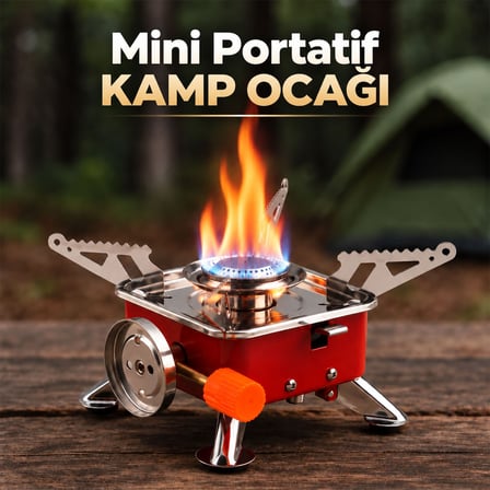 Taşınabilir Mini Portatif Kamp Ocağı Tek Gözlü Kırmızı Renk Kartuşlu Manyeto Çakmaklı Piknik Ocak