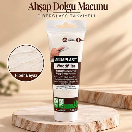 Ahşap Tamir Macunu FİBER BEYAZ Parke Mobilya Masa Dolgu Çatlak Çizik Giderici Fiberglas 125 ML