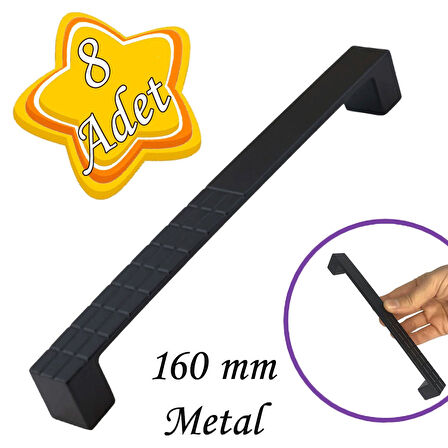 8 Adet Bihter Desenli Kulp 160 mm Siyah Mutfak Kulpu Çekmece Dolap Kapak Kulbu Metal  Mobilya Dolabı