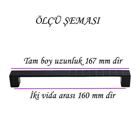 8 Adet Bihter Desenli Kulp 160 mm Siyah Mutfak Kulpu Çekmece Dolap Kapak Kulbu Metal  Mobilya Dolabı
