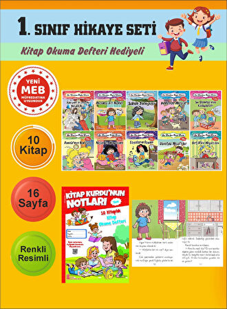 1.Sınıflar İçin Okumayı Sevdiren 10 lu Hikaye Seti 12 (Kitap Okuma Defteri Hediyeli)