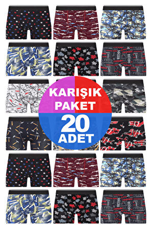 Erkek 20 Adet Rastgele Sürpriz Desenli Boxer - Özel Gizemli Paketinde Sürpriz Boxer