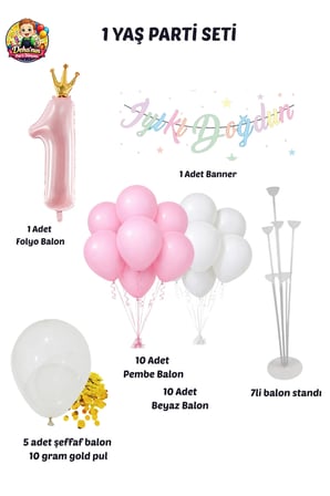Dehaparty 1 Yaş Parti Seti Kız Pembe Doğum Günü Süsleri Balon Banner Balon Standı