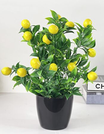 Yapay Çiçek Limon Ağacı Siyah Saksıda Limon 30cm 