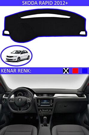 GUERRINO Torpido Koruma Halısı Siyah Kenar Renk Mavi Skoda Rapid 2012+ ile Uyumlu