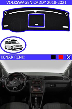 GUERRINO Torpido Koruma Halısı Siyah Kenar Renk Mavi Volkswagen Caddy 2018-2021 ile Uyumlu