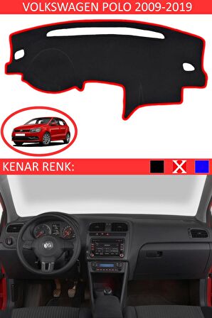 GUERRINO Torpido Koruma Halısı Siyah Kenar Renk Kırmızı Volkswagen Polo 2009-2019 ile Uyumlu