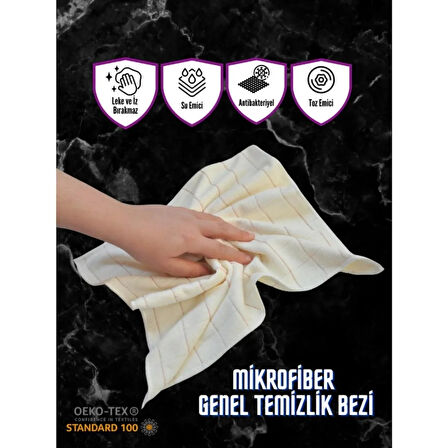 Mikrofiber 3'lü Leke ve İz Bırakmayan Su Emici Anti Bakteriyel Genel Temizlik Bezi Seti 40x60 Krem