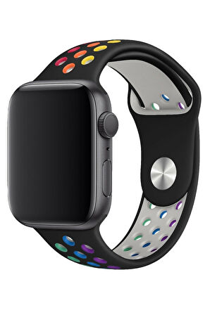 Apple Watch 42-44 Mm Uyumlu Delikli Renkli Silikon Kordon