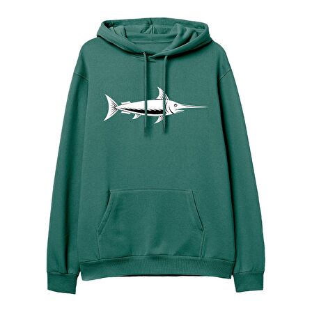 Fish  Baskılı Yeşil Hoodie