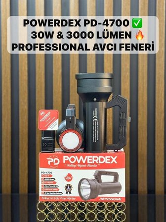 Powerdex PD-4700 Profesyonel El Feneri | 30W – 3000 Lümen – 9600 Mah – Metal Kasa – Powerbank – Dijital Göstergeli