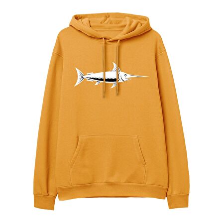 Fish Baskılı Hoodie-Portakal