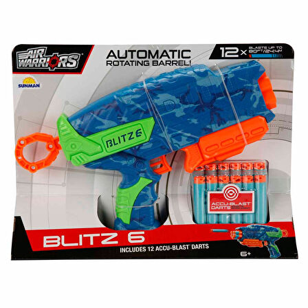 Buzzbee Air Warriors Blitz-6 12 Mermili Sünger Dart Atan Silah 28 cm