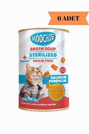 Moochie Broths Soup Somon ve Balkabaklı Tahılsız Kısırlaştırılmış Kedi Çorbası 135ML x 6 Adet