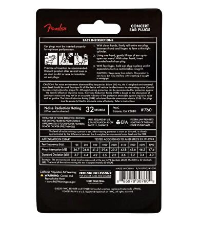 Fender Concert Ear Plugs 10 Pair Daphne Blue Kulak Tıkacı