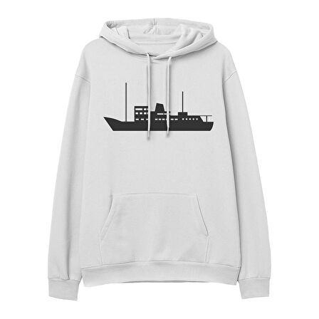 Ship  Baskılı Beyaz Hoodie