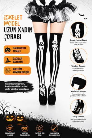 Halloween İskelet Desenli Uzun Kadın Çorabı Cadılar Bayramı Kostüm Parti Kombin Giyim Aksesuarı
