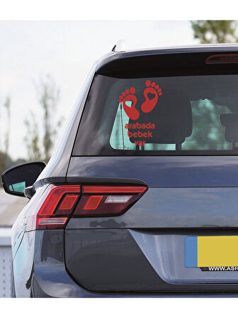 Arabada Bebek Var Kalp Oto Araba Sticker 23CM Kırmızı Renk
