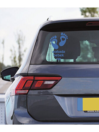 Arabada Bebek Var Kalp Oto Araba Sticker 23CM MAvi Renk