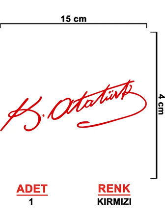 Atatürk İmza Sticker Kırmızı Renk 2 Adet 14CM