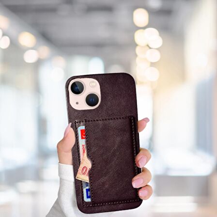 İPHONE 13 TLP KARTLIKLI STANDLI GLASE LÜX DERİ KILIF