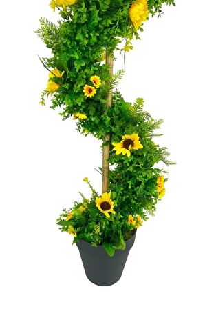 Yapay Ağaç Ay Çiçekli Spiral Şimşir Ağacı 160cm Bambu Saplı Salon Bitkisi