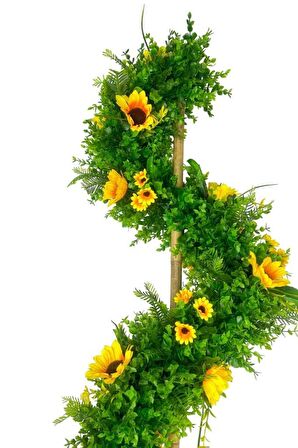 Yapay Ağaç Ay Çiçekli Spiral Şimşir Ağacı 160cm Bambu Saplı Salon Bitkisi