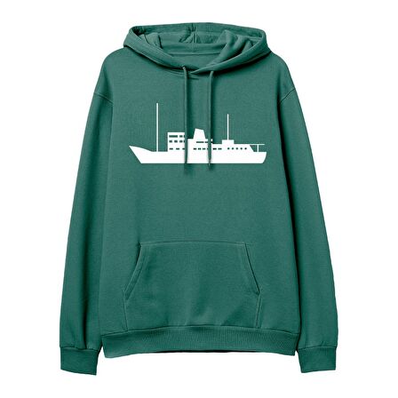 Ship  Baskılı Yeşil Hoodie