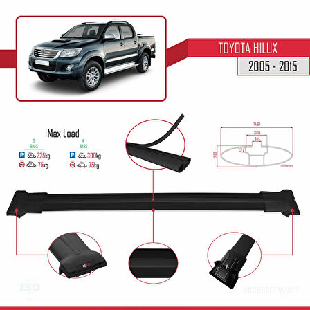 Toyota Hilux 7 (AN30) 2005-2015 Arası ile Uyumlu FLY Model Ara Atkı Tavan Barı Siyah 3 Adet
