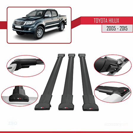Toyota Hilux 7 (AN30) 2005-2015 Arası ile Uyumlu FLY Model Ara Atkı Tavan Barı Siyah 3 Adet