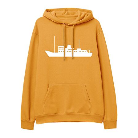 Ship Baskılı Hoodie-Portakal
