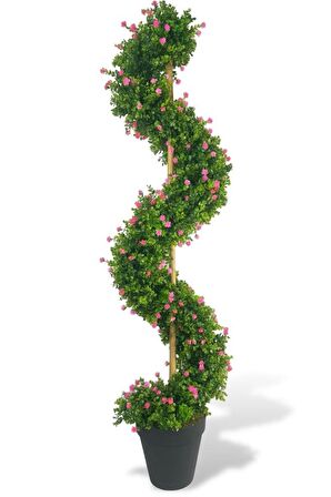 Yapay Ağaç Spiral Pembe Mineli Şimşir Ağacı 160cm Bambu Saplı Salon Bitkisi