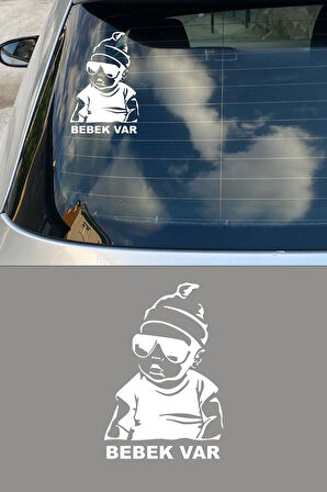 Arka Cam Beyaz Renk Arabada bebek Var Oto Sticker Etiket 20 CM