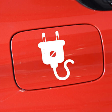 Elektrikli Araba Depo kapağı Fiş Priz Resmi Sticker Etiketi Beyaz Renk 14CM