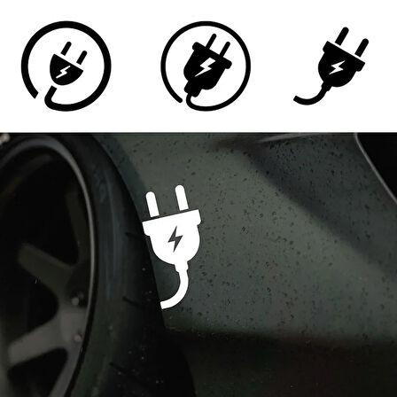 Elektrikli Araba Tampon Fiş Priz Logosu Sticker Etiket Beyaz 14 CM
