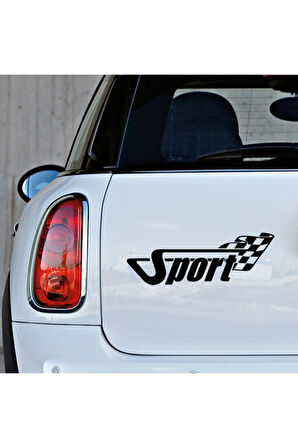 Finish Bayraklı Sport Yazısı Modifiye Araba Oto Sticker 20cm Siyah