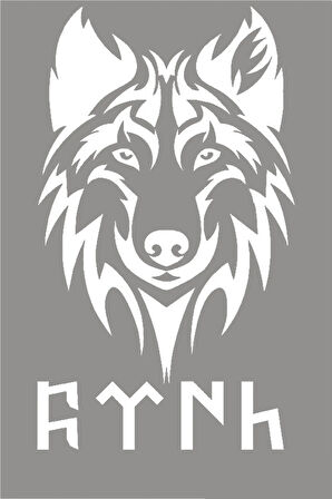 Göktürkçe Türk Yazı Ve Kurt Modifiye Araba Oto Sticker 15cm Beyaz Renk